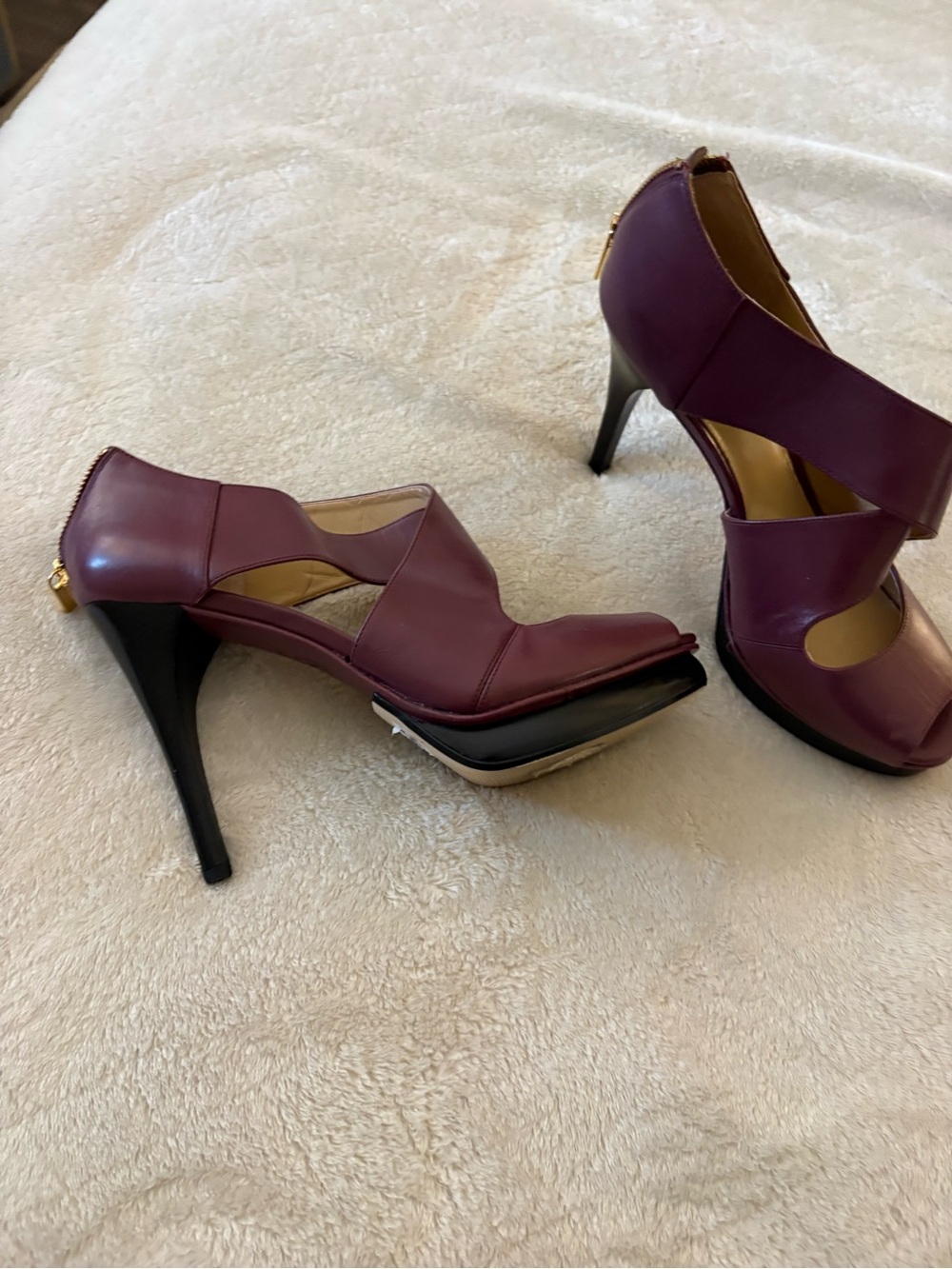 Michael Kors Plum Peep-Toe Cutout Stiletto Sandals